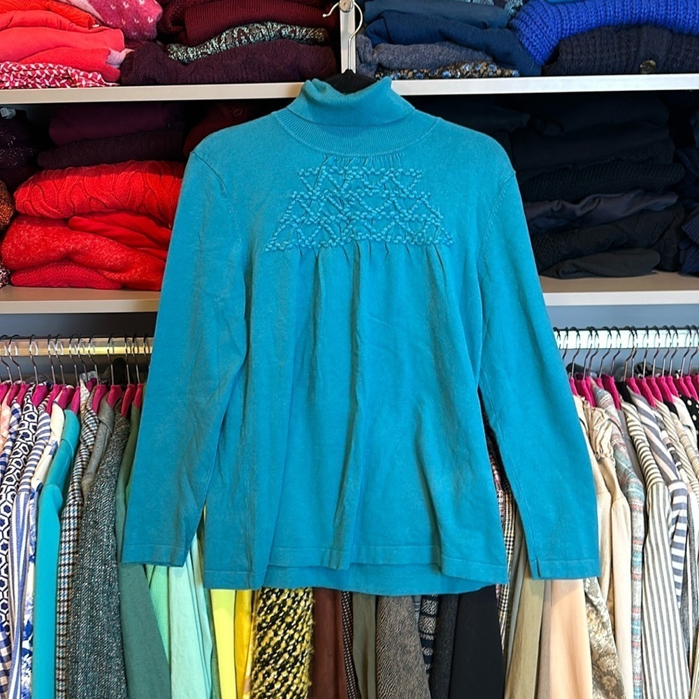 Style & Co teal long sleeve turtleneck sweater size L